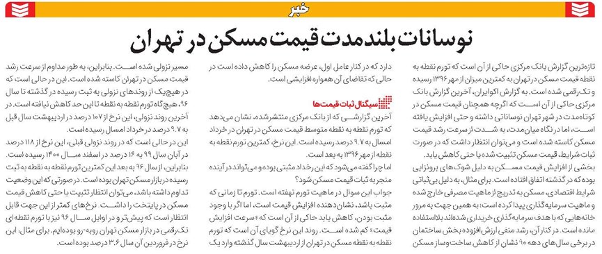 نوسانات بلندمدت قیمت مسکن در تهران