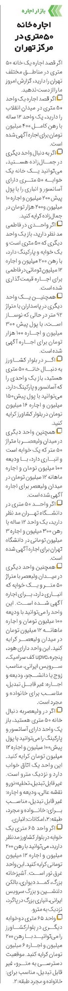 اجاره خانه 50متری در مرکز تهران