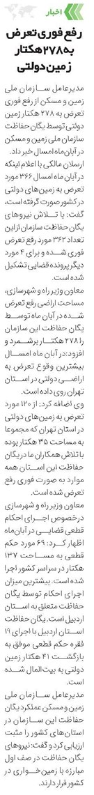 رفع فوری تعرض به 278هکتار زمین دولتی