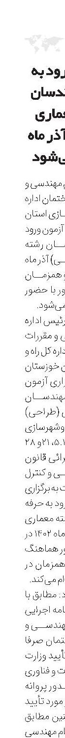 آزمون ورود به حرفه مهندسان رشته معماری (طراحی) آذر ماه برگزار می‌شود 